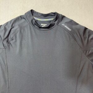 Brooks Run Happy Mens XL Black Mock Neck Long Sleeve Running Shirt Thumbholes
